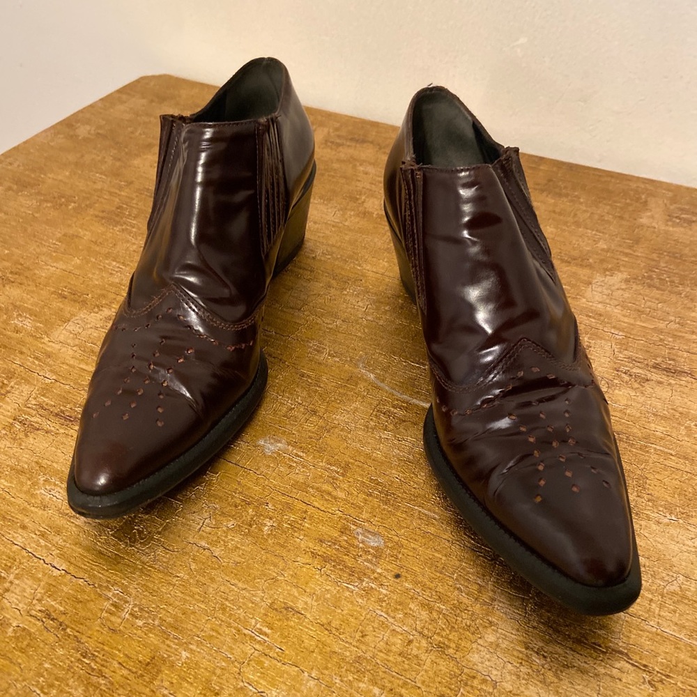 Women Brown Leather Winkle Picker Ankle Boots-size 10 (Fits US 9-9 1/2 Best)